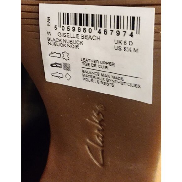 Clark's Giselle Beach Black Nubuck Strappy Cork Wedge Sandals Women’s US 8.5M - Picture 3 of 11